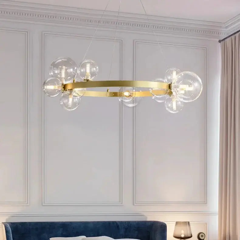 Chandelier Simples Market gold circular hanging lamp with glass globe bulbs for living room decor