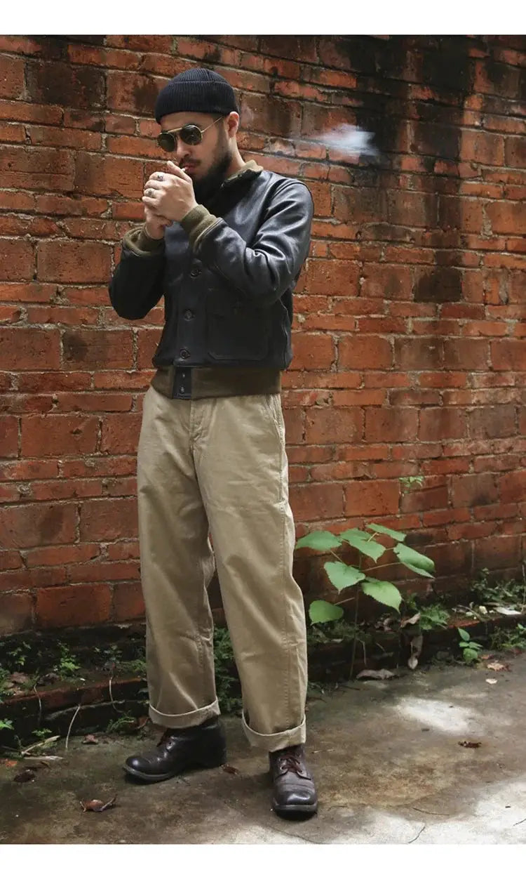 Rugged Bronson Army Chino Trousers in khaki, military-style pants by Simples Market