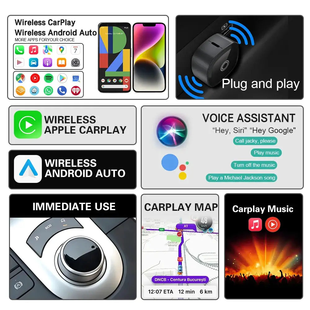 XUDA 2in1 Wireless CarPlay Adapter by Simples Market; plug‑and‑play Android Auto/CarPlay for VW, Toyota, Nissan, Honda, Ford, Benz