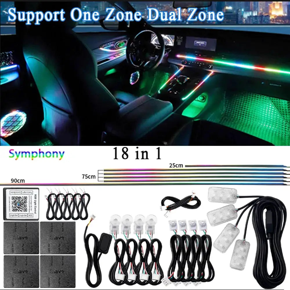 14 And 18 Inch LED Car Ambient Light Kit RGB Color Symphony Acrylic Lamp With App Control One Zone Dual Zone