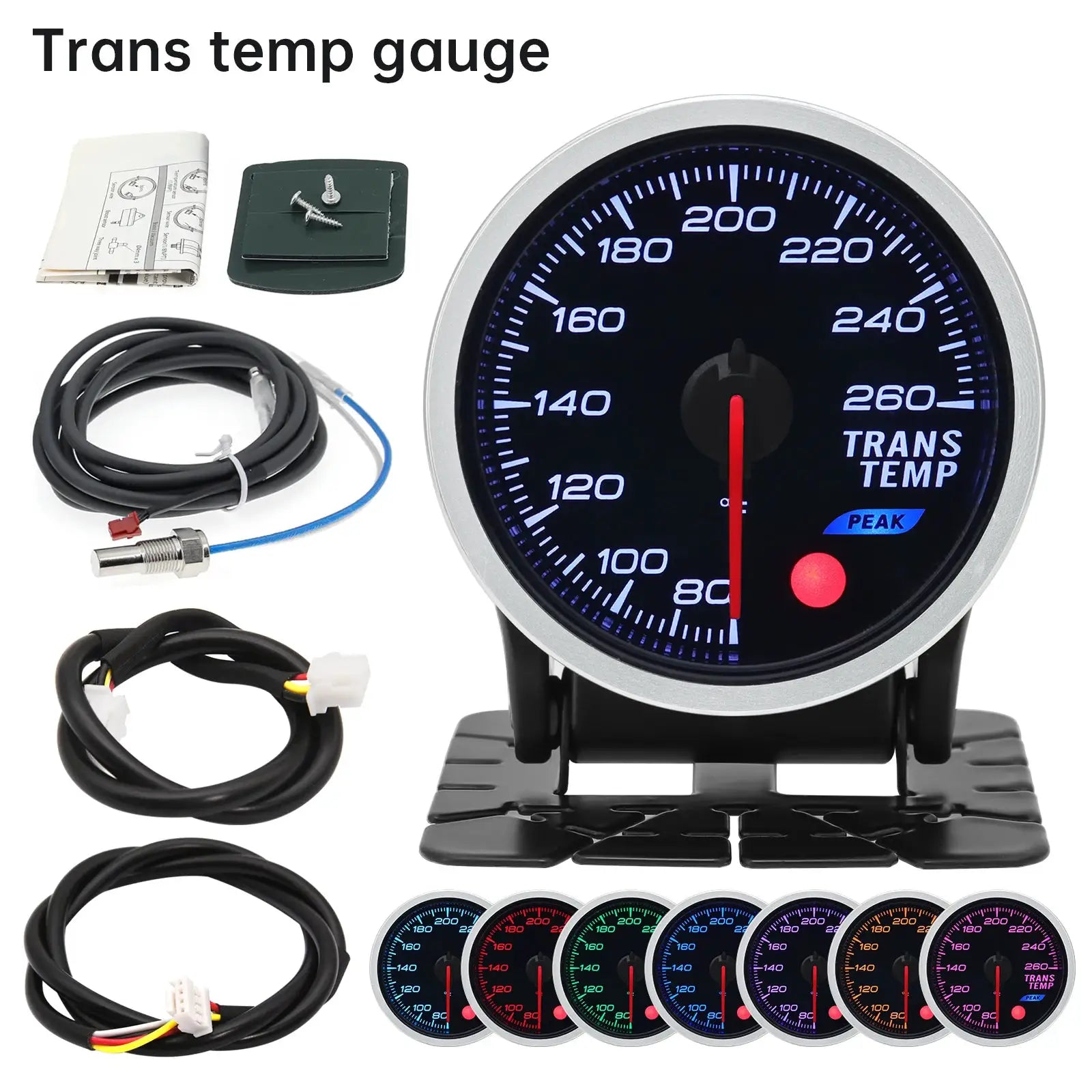 Simples Market 52mm 12V racing gauge set with 8-color options for oil pressure, water/oil temp, EGT, exhaust temp, turbo boost and tachometer