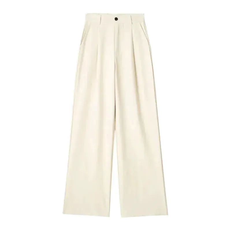 HXAO Women's Striped Grey and Black Wide Leg Formal Pants High Waist Baggy Trousers for Office