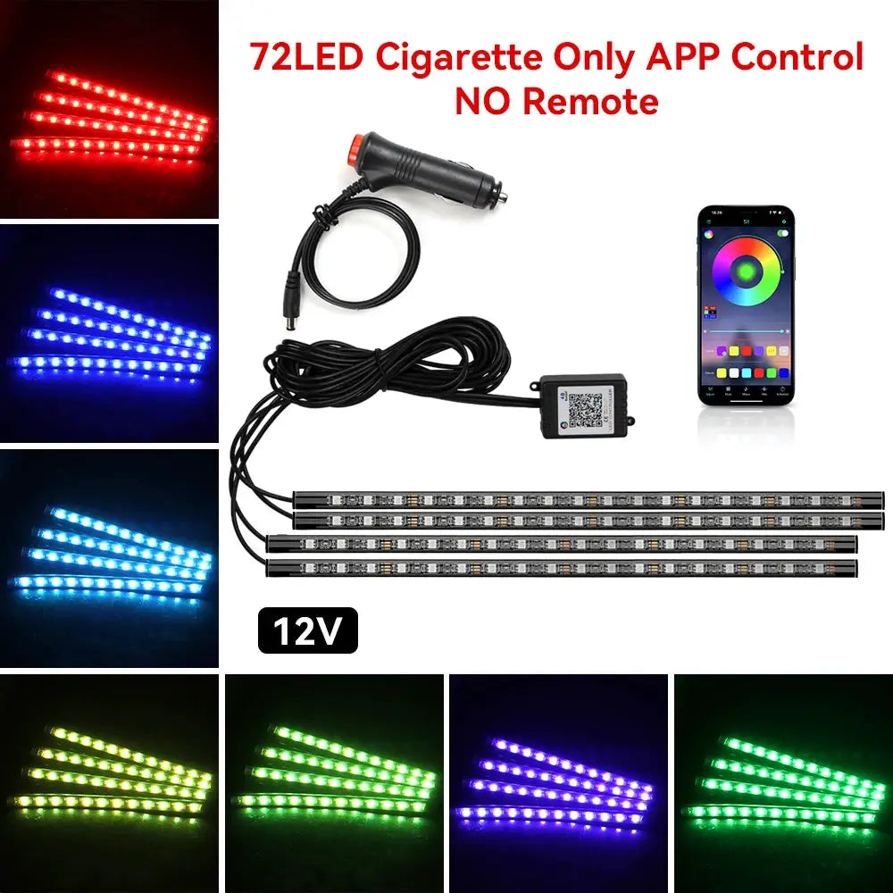 Neon 36 48 72 LED Car Interior Ambient Foot Light Kit RGB With Remote App And Music Sync Control