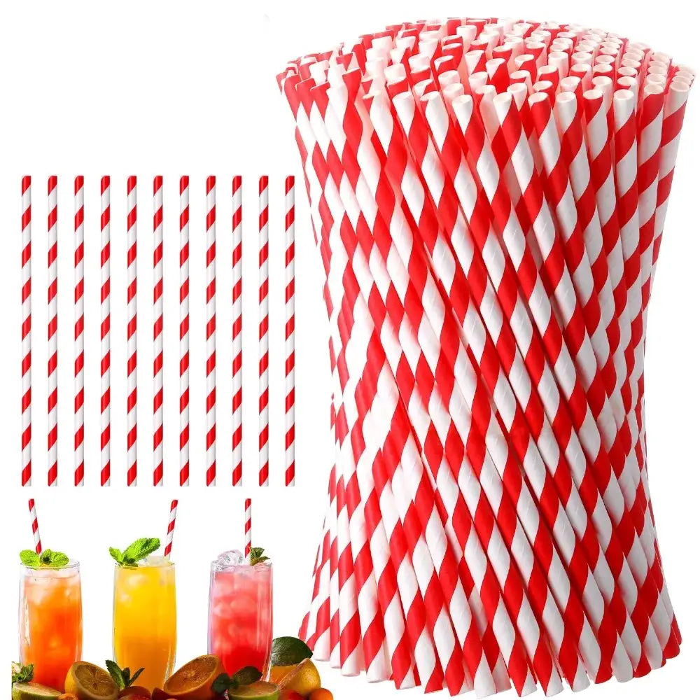 Red And White Striped Disposable Paper Straws For Coffee Milk Juice Cocktails Party Drinkware 50 Or 100 PCS