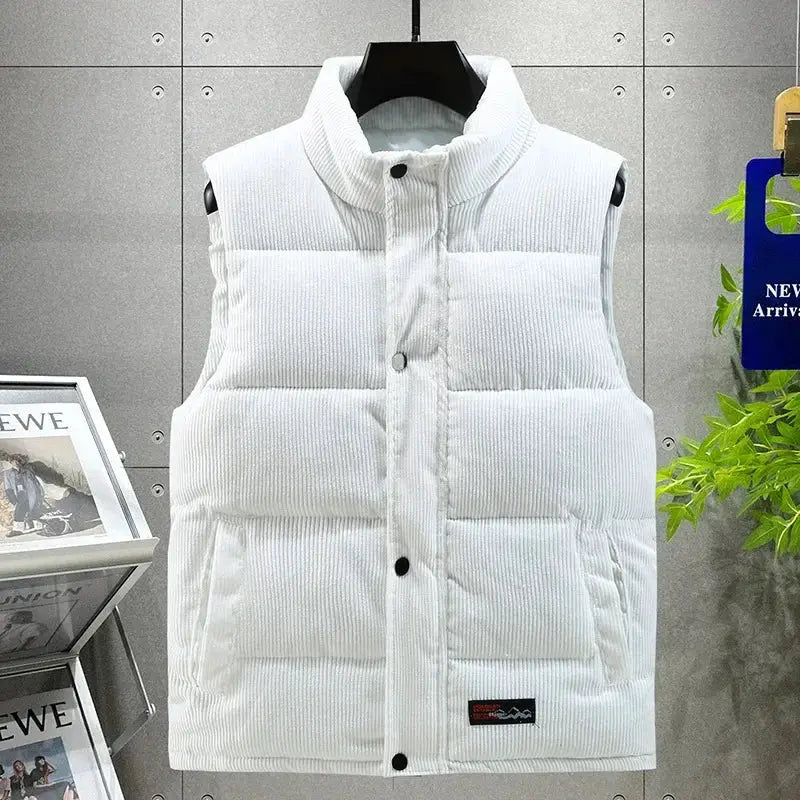 Padded vest for men, white corduroy, Simples Market brand, sleeveless winter waistcoat
