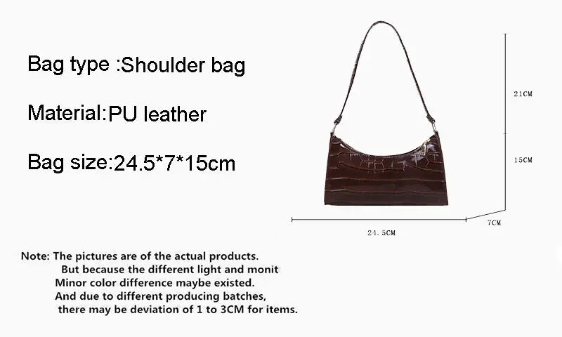 PU leather shoulder bag in brown with alligator pattern, small underarm/messenger purse by Simples Market
