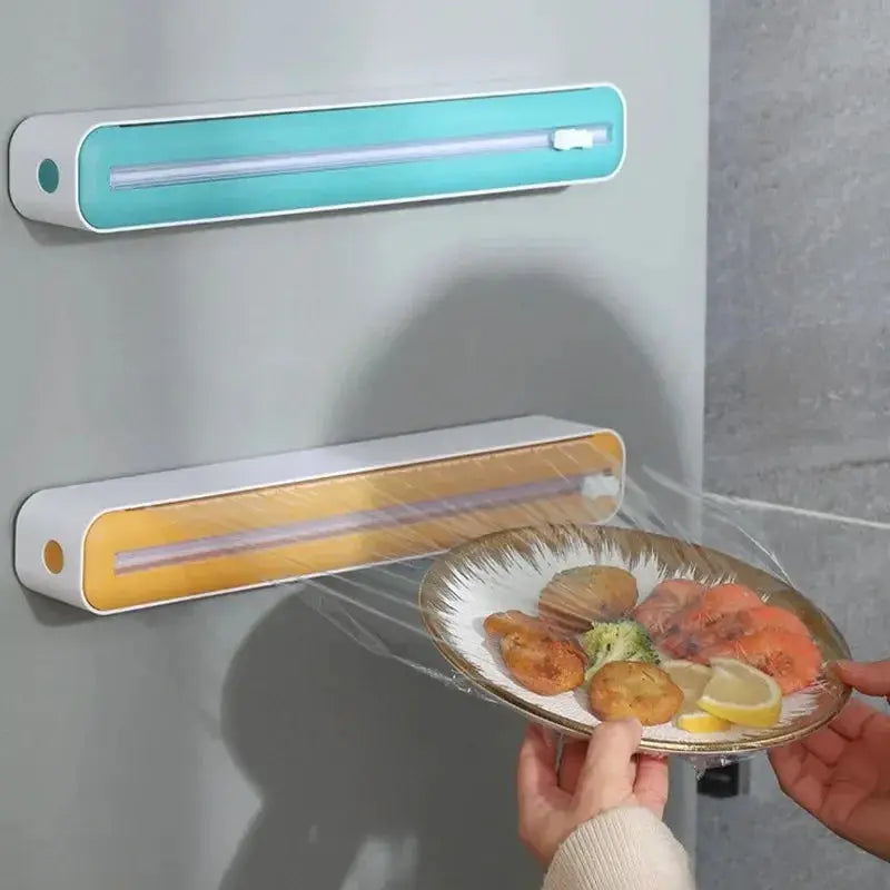 Kitchen Cling Film Cutter With Suction Base Mount For Easy Plastic Wrap Dispensing On Refrigerator