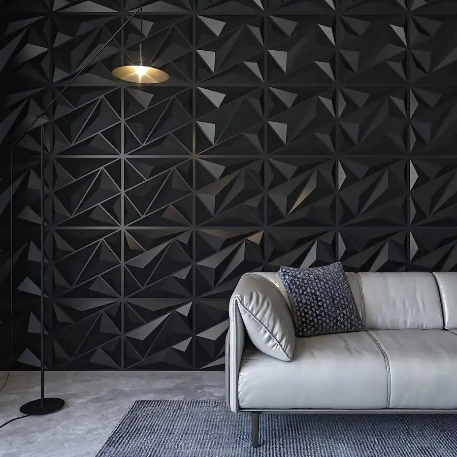 Simples Market 3D textured wall panels, black geometric decor, 12pcs/20pcs, 30cmx30cm