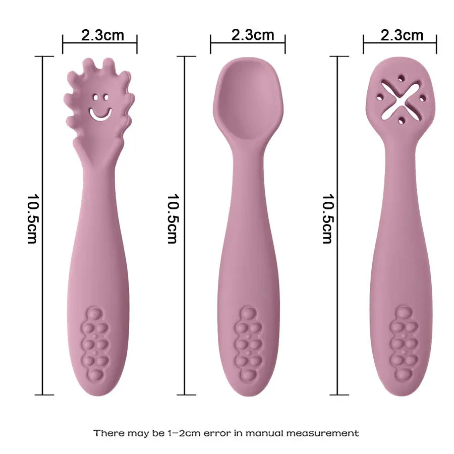 3 Piece Baby Learning Spoons Set Soft Silicone Utensils For Self Feeding Newborns And Toddlers