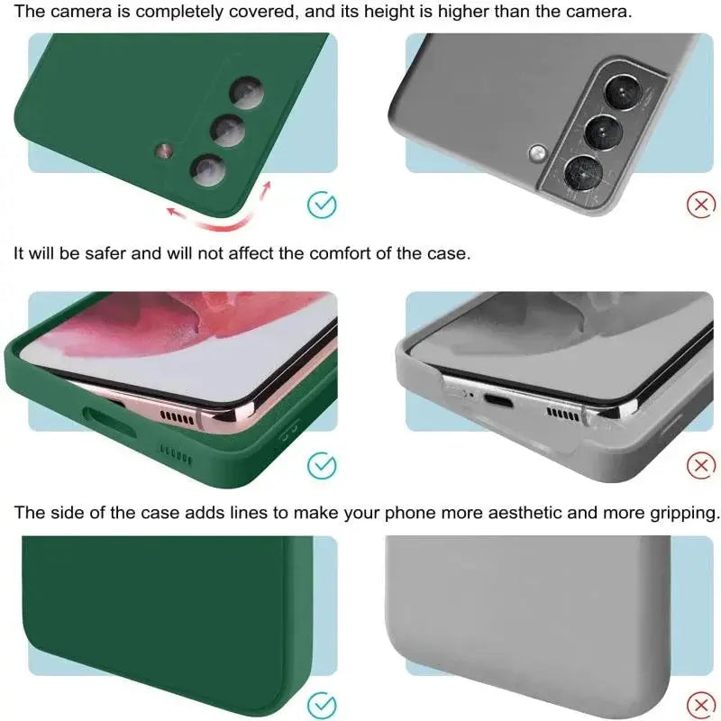 Simples Market luxury liquid silicone case for Samsung Galaxy in green and gray, camera protection
