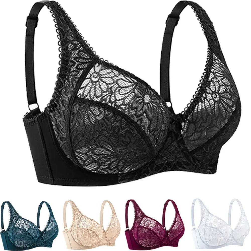 Plus-size lace bra set by Simples Market in 5 colors: black, teal, beige, burgundy, white