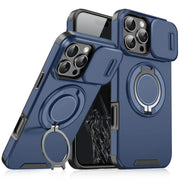 Simples Market blue rugged magnetic bracket case for iPhone Pro Max series with camera protection and built-in ring stand