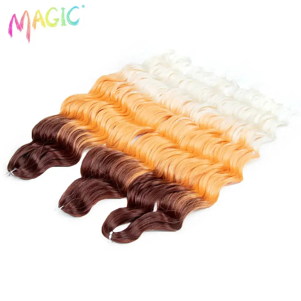 Anna synthetic hair 24in water-wave braiding extensions, ombre blonde to brown in multiple bundles, Magic logo