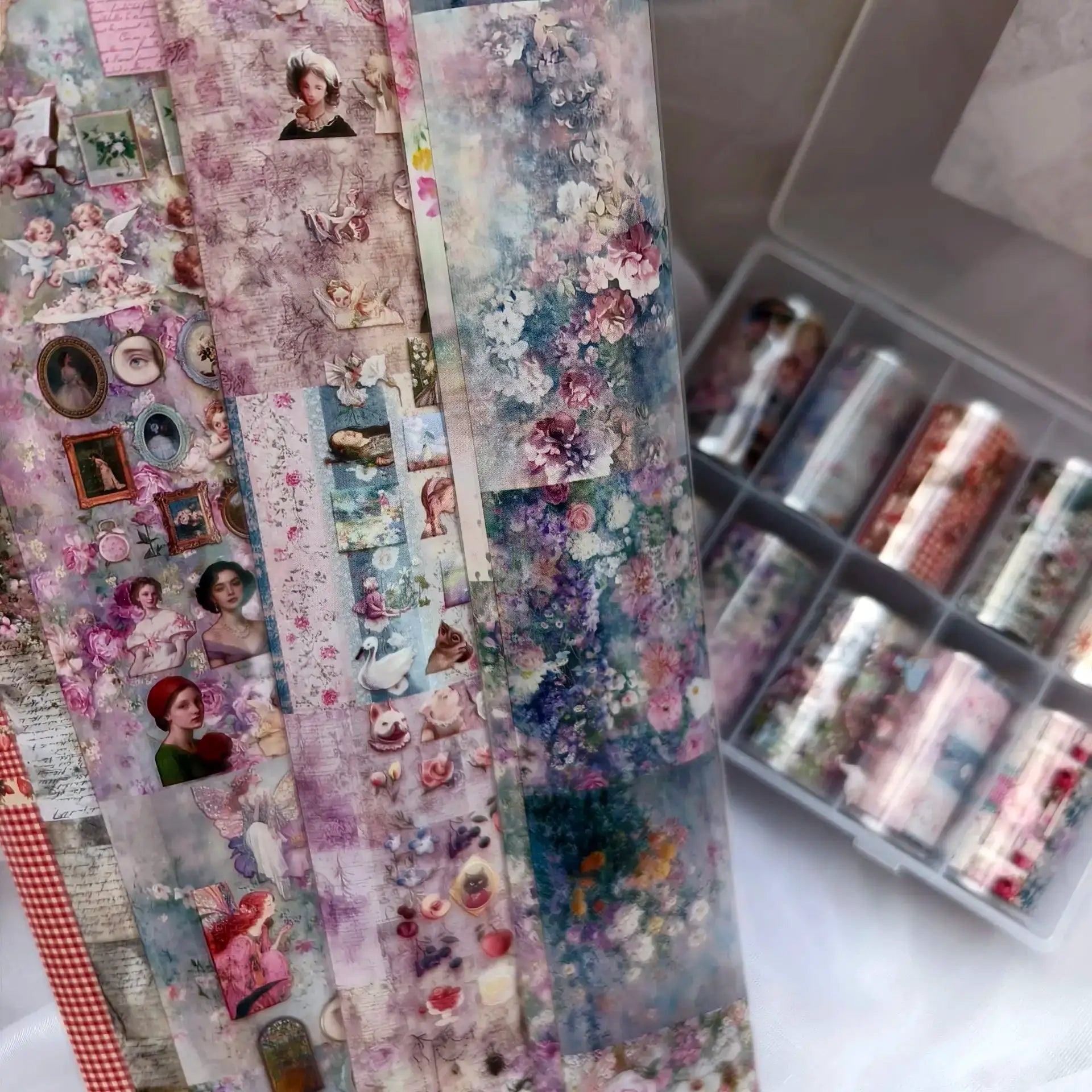 Simples Market 10-roll nail foil set with pastel vintage floral designs for nail art decals