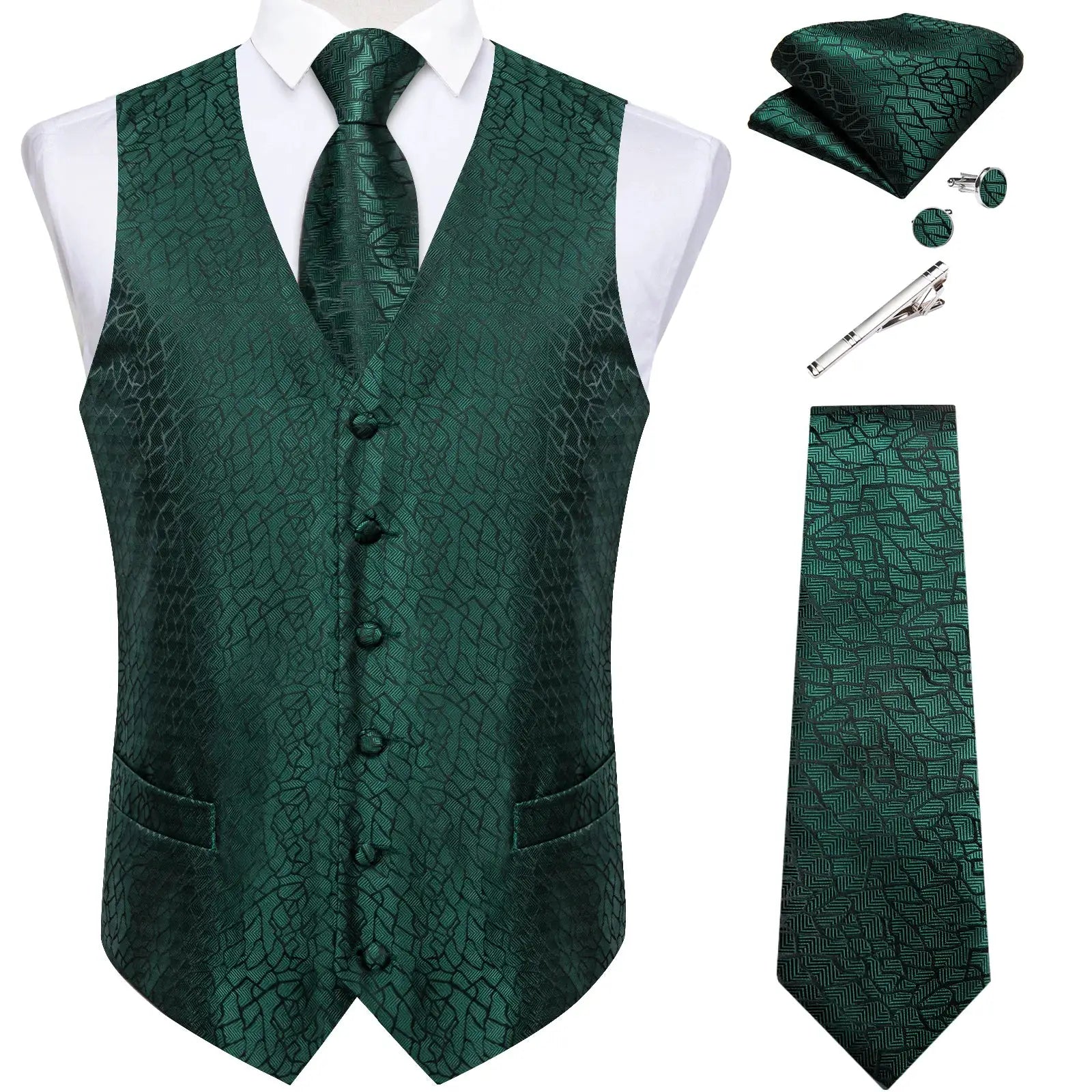 Black Jacquard Men Vest Paisley Single Breasted Wedding Groom