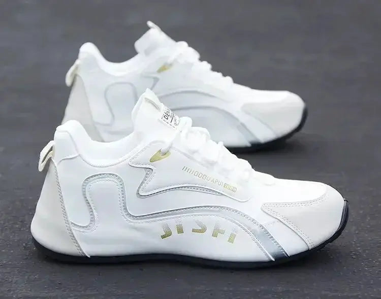 Men's white PU leather waterproof sneakers by Simples Market, lightweight breathable, non-slip sole