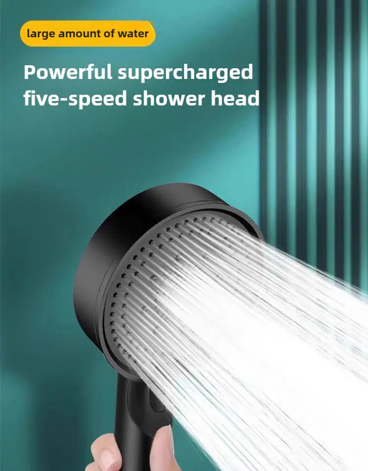 Shower head, black, Simples Market; adjustable high-pressure, five-mode, water-saving