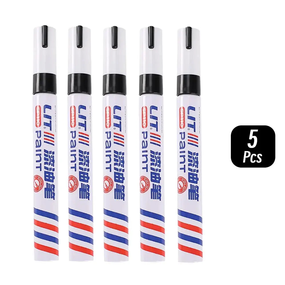 Simples Market 5-pack paint markers, white bodies with blue and red stripes, permanent waterproof markers