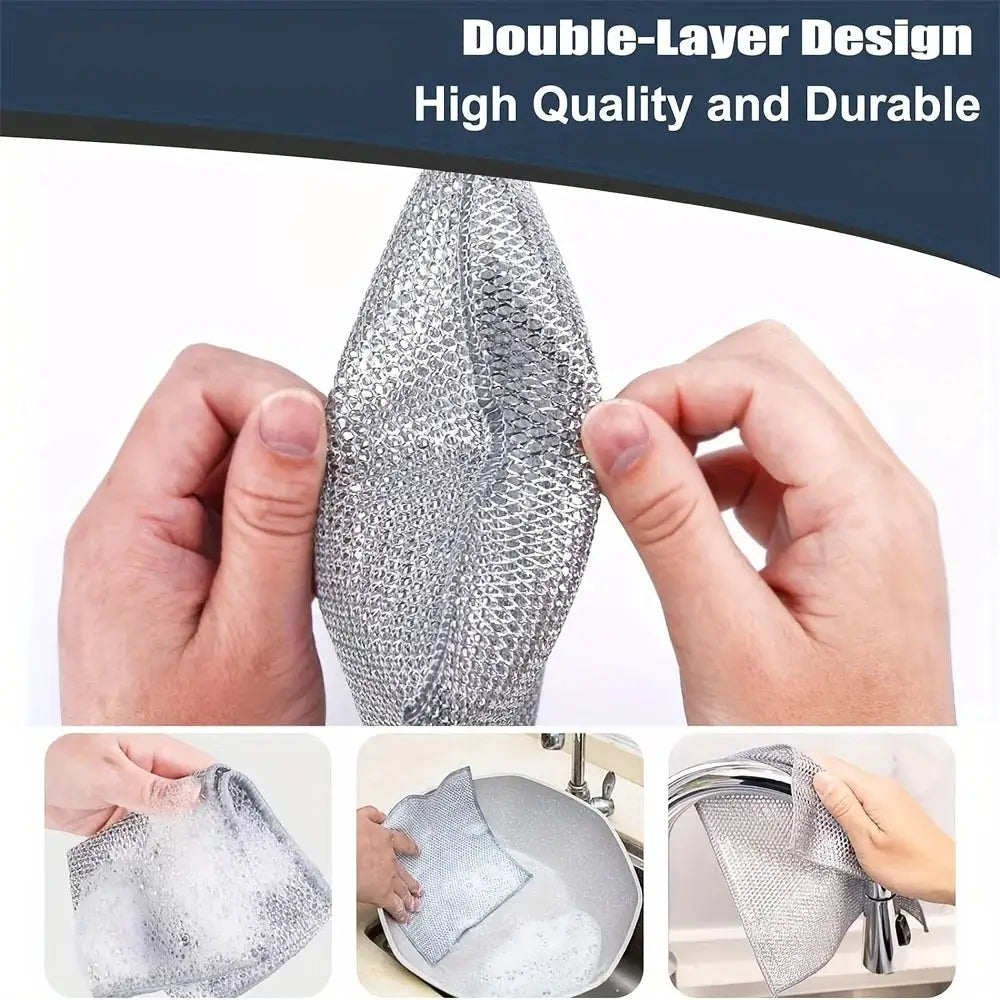 Simples Market double-layer steel-wire mesh cleaning cloth, non-scratch microfiber dish rag