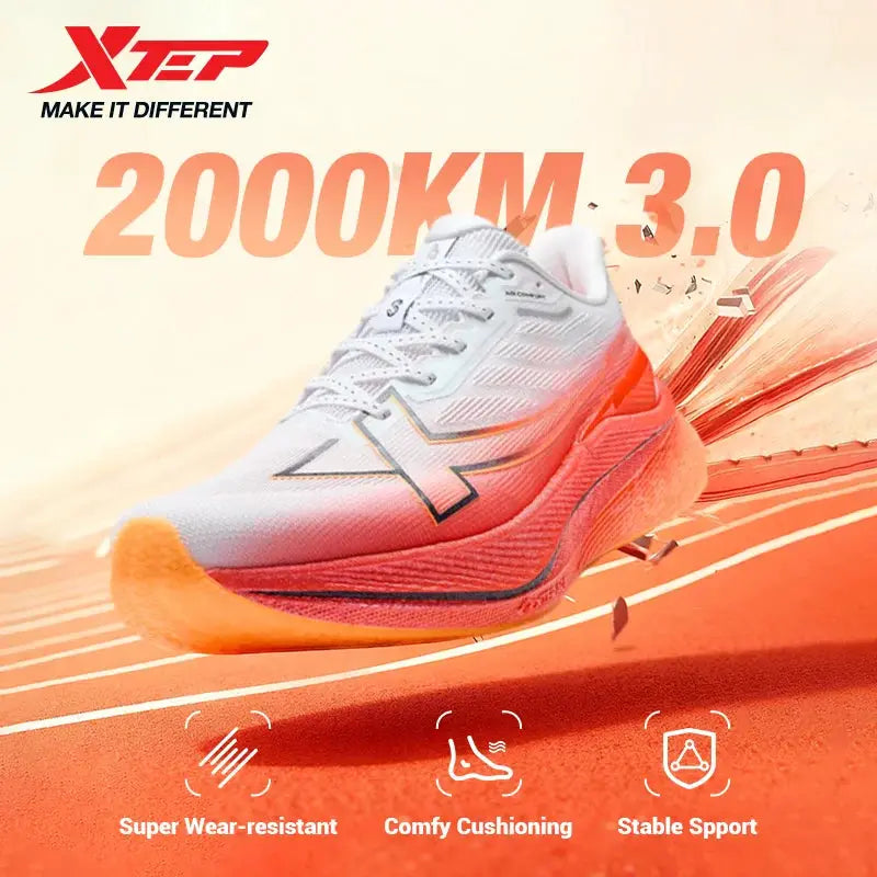 Xtep men's running shoes 2000km 3.0 white and orange lightweight cushioned wear-resistant sneakers