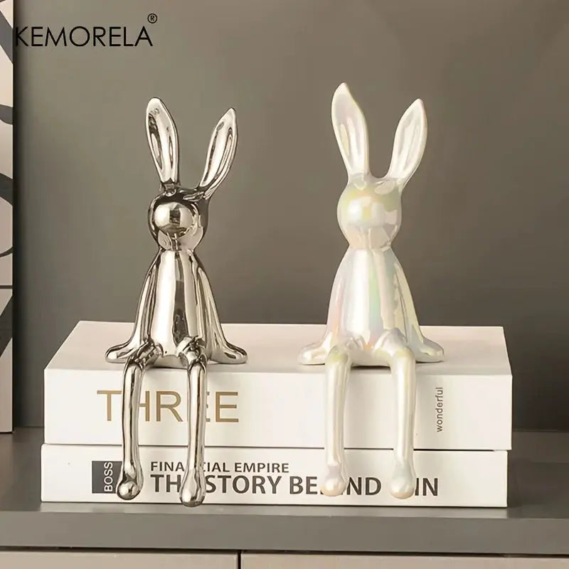 Ceramic Long Eared Sitting Rabbit Statue For Home Decor Luxury Ornament High End Art Aesthetics