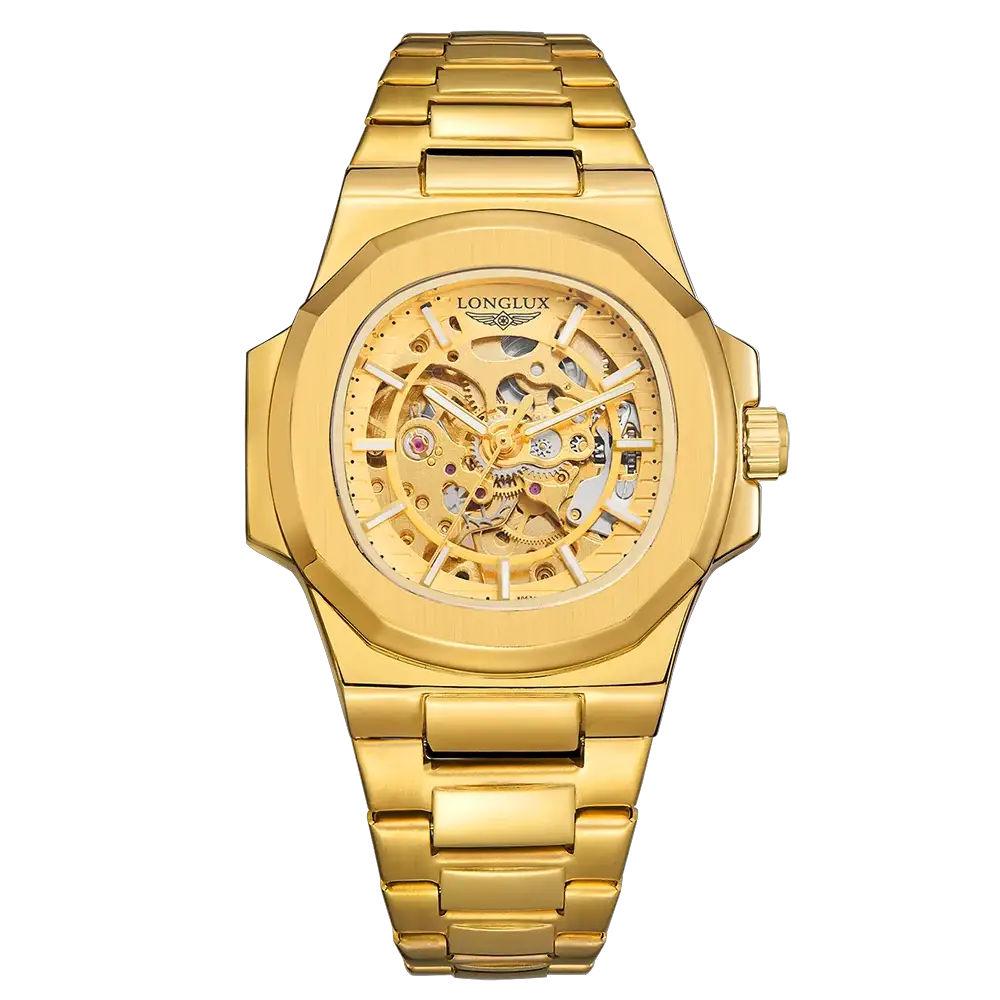 LONGLUX Men Automatic Mechanical Skeleton Watch Luxury Waterproof Stainless Steel Timepiece For Business And Casual Wear