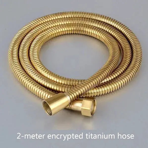 Flexible stainless steel shower hose by Simples Market, gold-tone finish, 2 m length