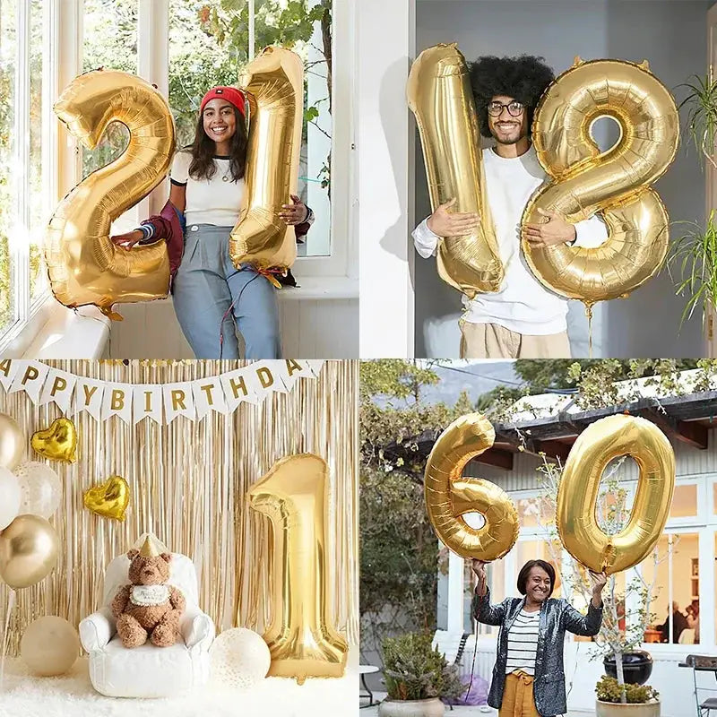 40 Inch White Gold And Light Gold Digital Foil Balloon For Girls Birthday Party Helium Ready Big Number 0 9