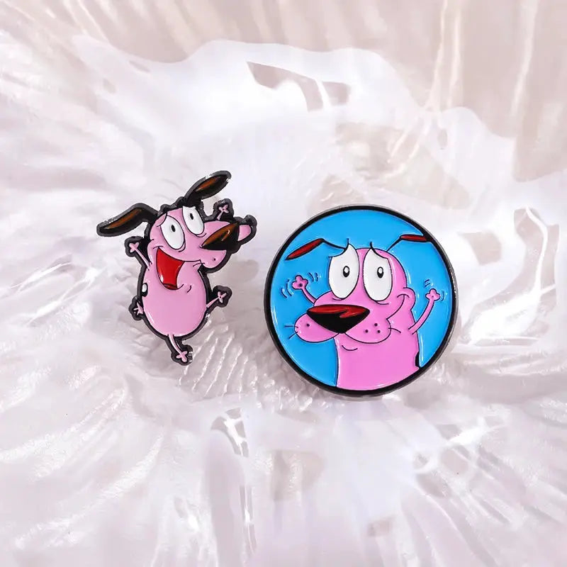 Cartoon Courage The Cowardly Dog Enamel Pin Pink Dog Brooch Lapel Badge Jewelry Gift For Kids And Friends