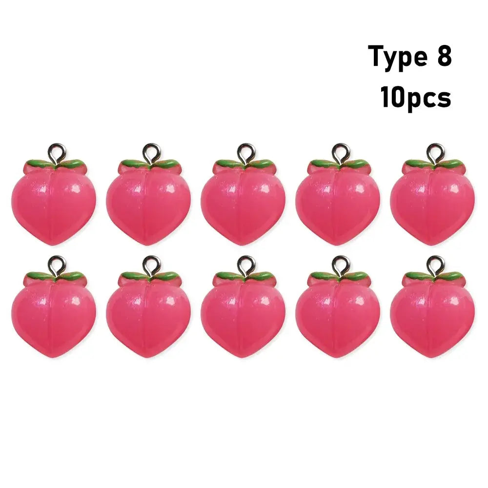 10 Pieces Transparent Peach Flat Resin Charms For Jewelry Making DIY Earrings Necklace Keychain Decoration