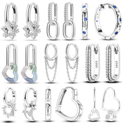 925 Silver Hoop Earrings For Women Zircon Heart Shape Star Eardrops Original Fashion Jewelry