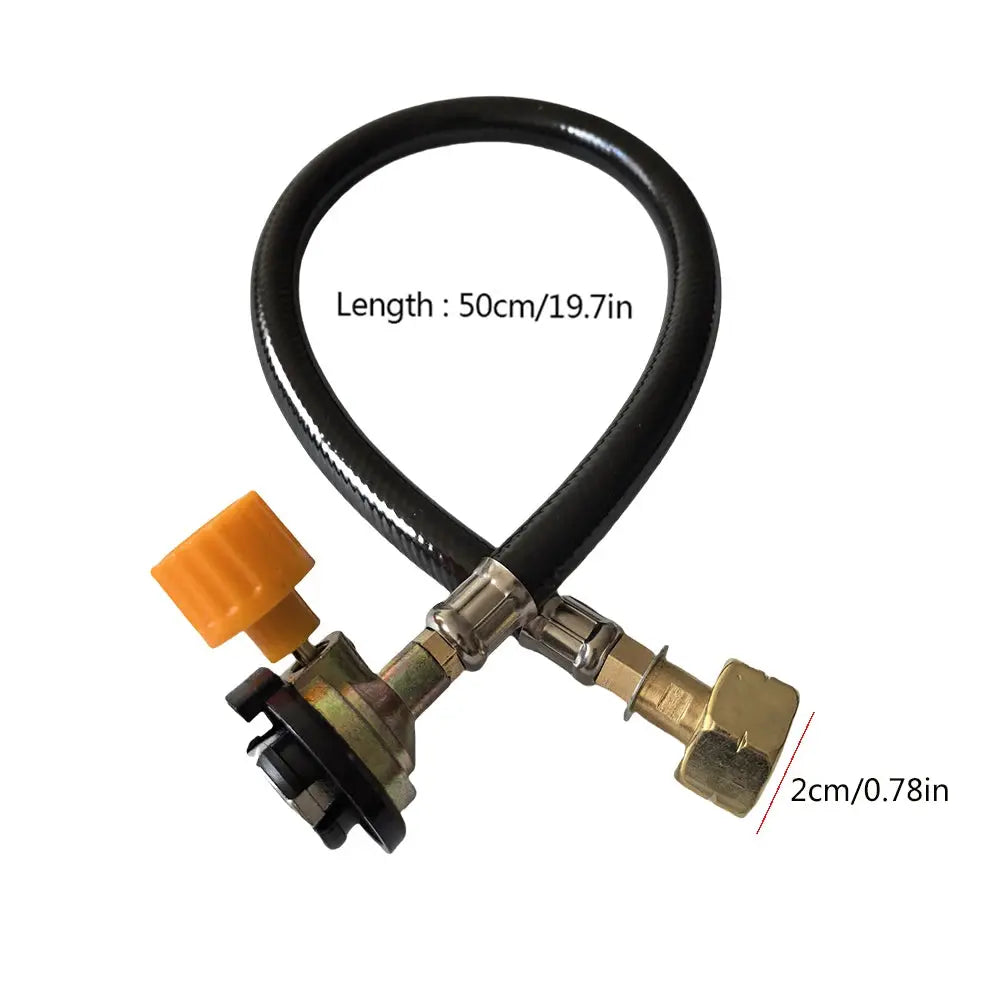 Gas refill braided hose with valve, orange knob and brass fittings, 50 cm long, Simples Market
