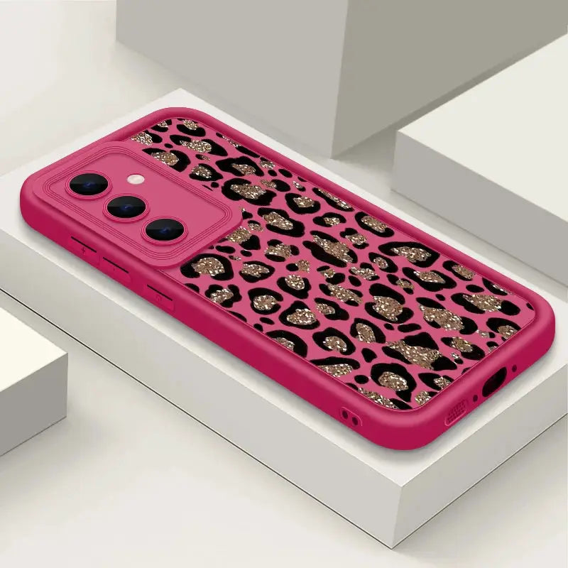 Hot pink leopard-print TPU phone case for Samsung Galaxy A-series and S-series smartphones
