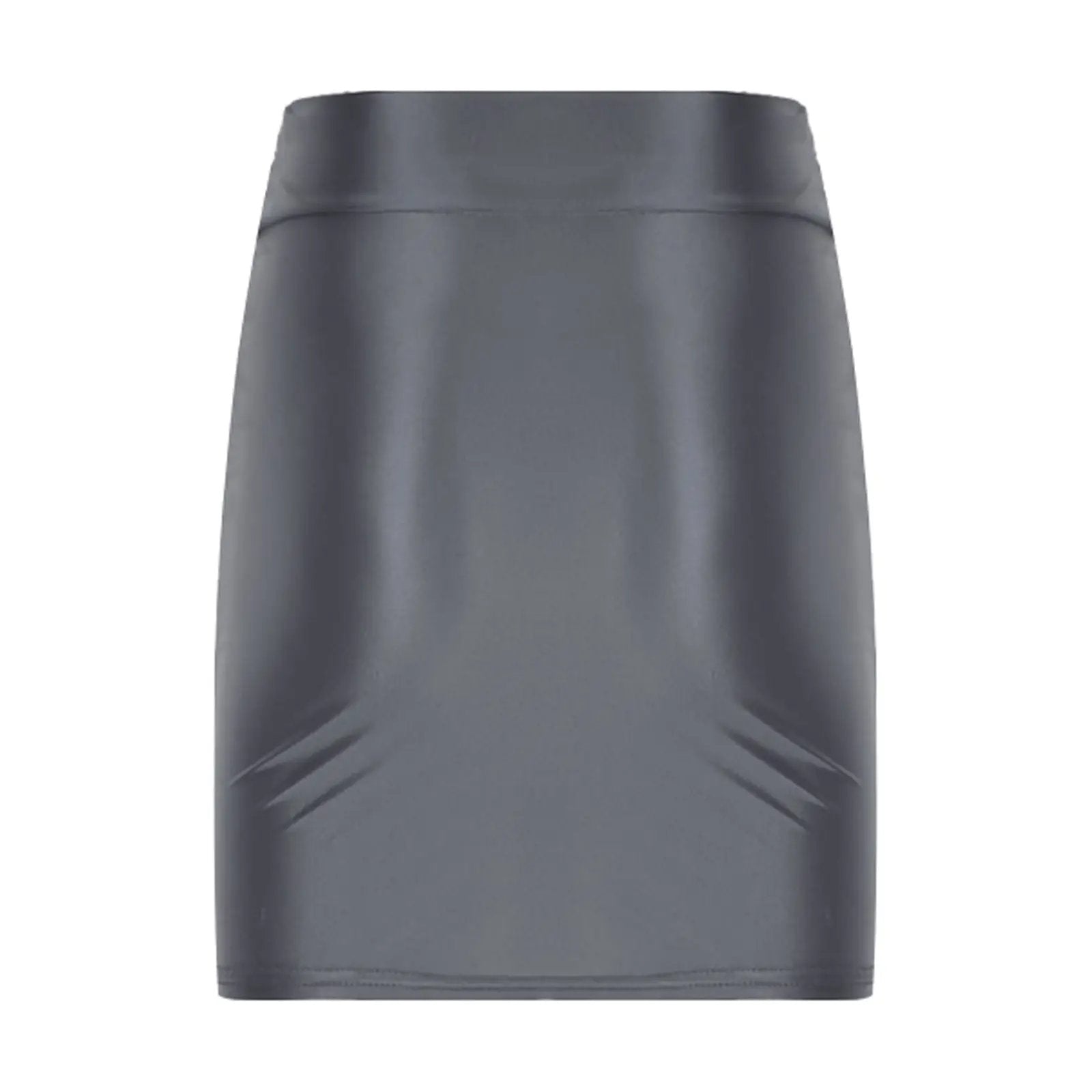Glossy patent leather mini skirt by Simples Market in charcoal gray, low-rise clubwear