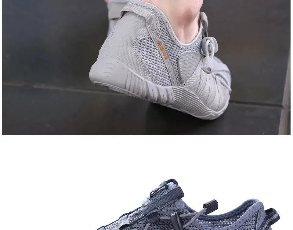BONA men's running shoes from Simples Market; gray athletic sneakers with mesh panels and lace-up design