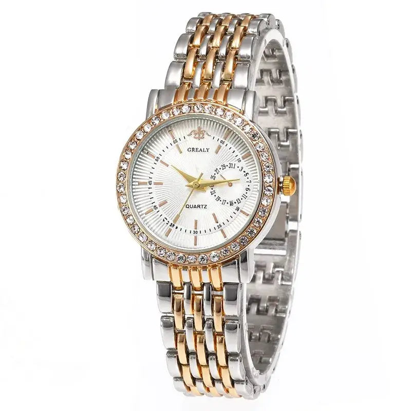 Two-tone silver-gold women's quartz watch with rhinestone bezel by Simples Market