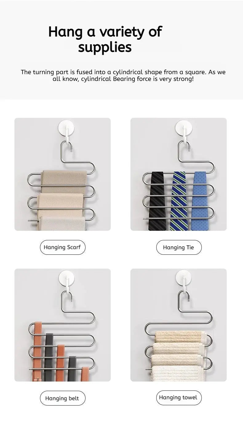 5-Layer Multi-functional Clothes Hanger Rack, non-slip, wall-mounted for scarves, ties, belts and towels