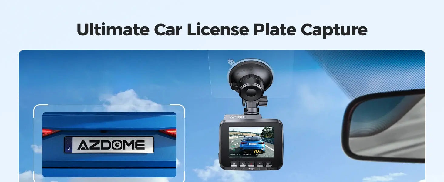 AZDOME Dash Cam GS63H 4K with GPS Wi-Fi, 2.4in screen, WDR night vision; license plate capture display