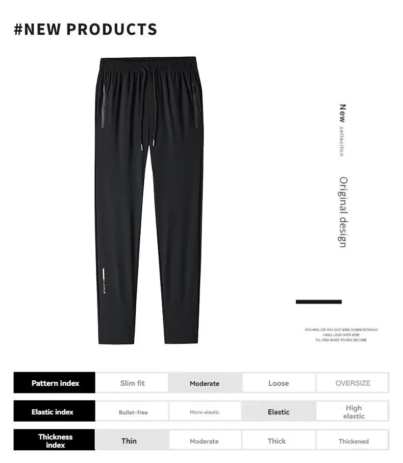 Ice silk men's casual jogger pants by Simples Market with drawstring and zip pockets