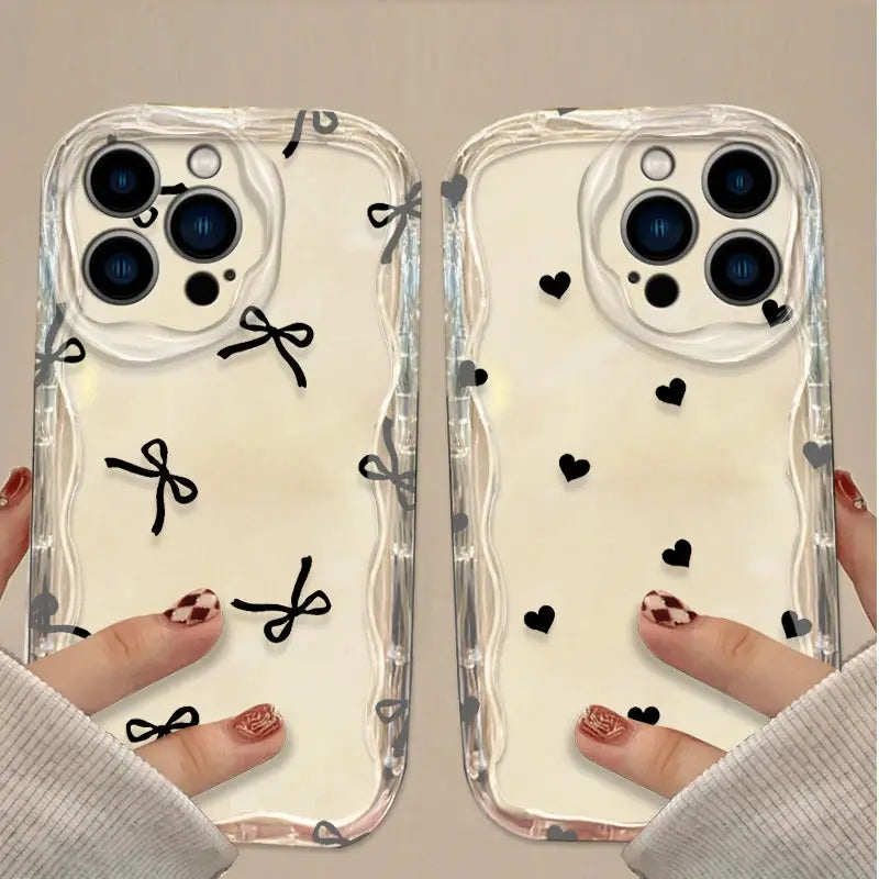CharmGuard Black Bowknot Heart IPhone Case Silicone Shockproof With Soft Grip For IPhone Models