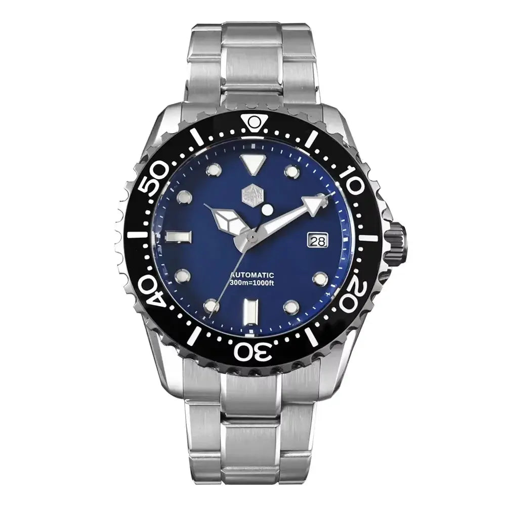 San Martin diver watch with blue dial and stainless steel bracelet