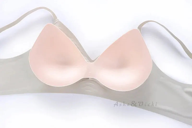 Latex cup bra by Simples Market, pale pink cups with beige band and straps