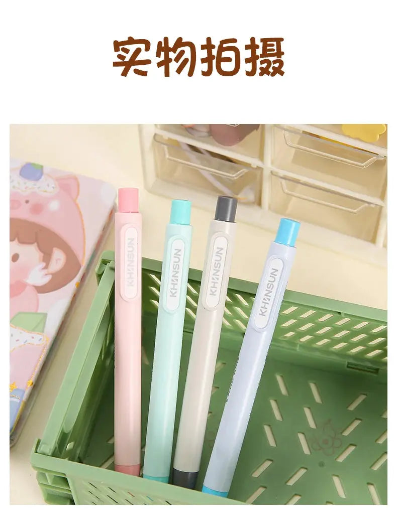 KHINSUN retractable eraser pens in pastel pink, mint, gray and blue (4-pack)