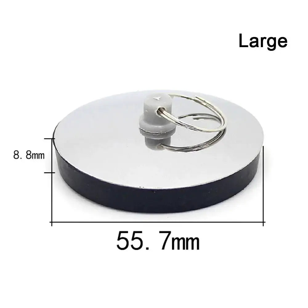 Simples Market stainless steel bath plug with rubber seal and ring pull; silver disk with black gasket, 55.7mm diameter