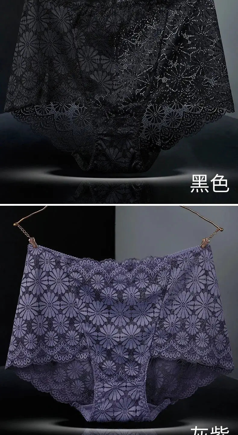 Underwear for women high-waisted lace briefs by Simples Market in black and purple, plus size.