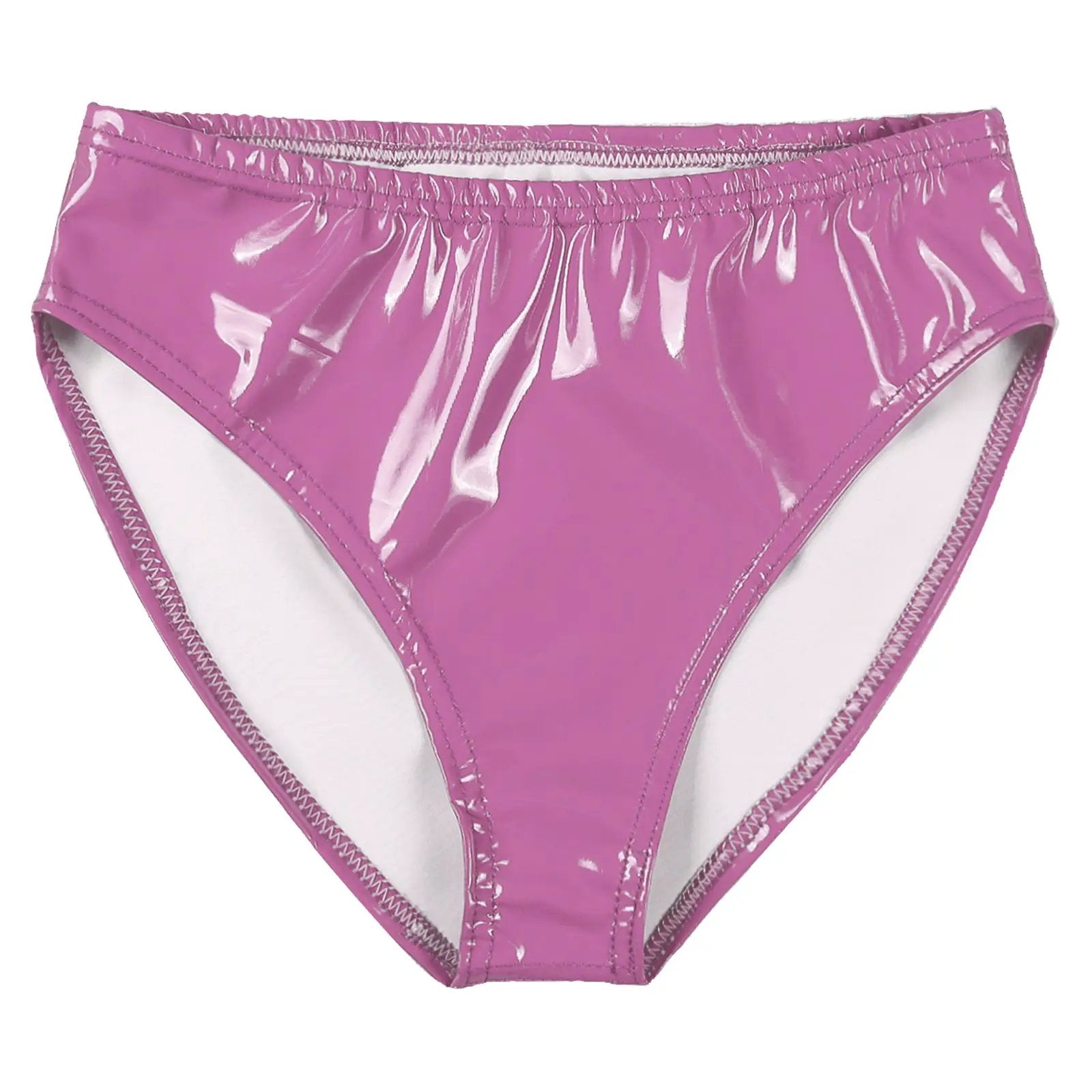 Pink patent-leather wet-look briefs for women with a low-rise bikini cut