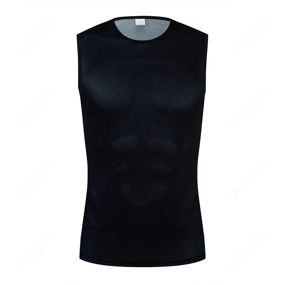 Mens Reflective Cycling Base Layer Sleeveless Vest Undershirt Quick Dry White Elasticated Fit Road Bike Jersey