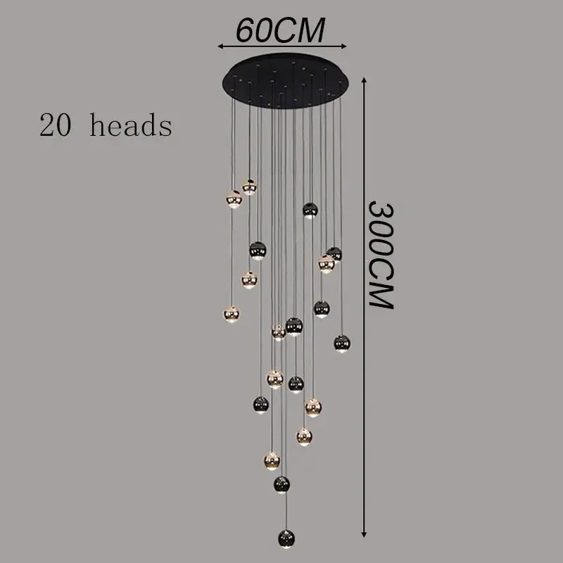 Simples Market modern pendant light with 20 hanging orbs from a round black canopy; 60 cm diameter.