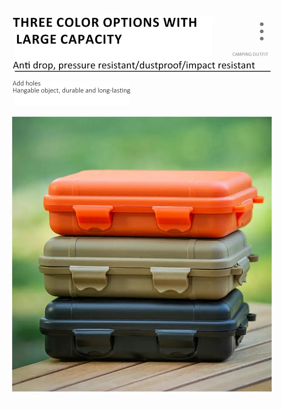 Simples Market outdoor plastic waterproof sealed survival storage box set in orange, tan, and black (3-pack)