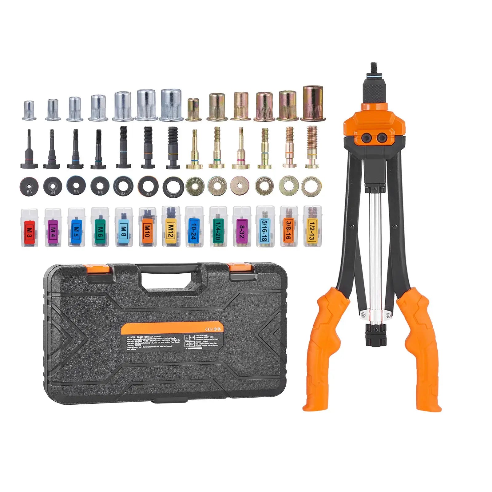 SucceBuy 14 Inch and 16 Inch Rivet Nut Tool Kit With Metric And SAE Mandrels 70 or 186 Piece Rivet Nuts In Rugged Case